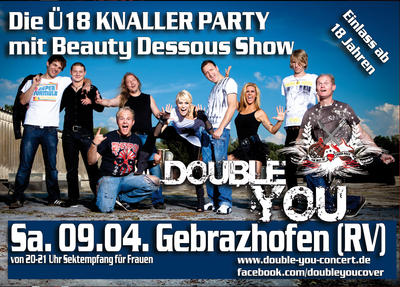 Party Flyer: Double You - 18 Gebrazhofen mit Beauty Dessous Show am 09.04.2011 in Leutkirch im Allgu