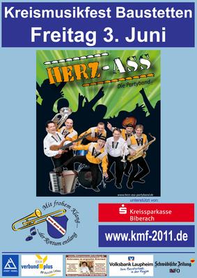 Party Flyer: Kreismusikfest 2011: KMF-Party mit HerzAss am 03.06.2011 in Laupheim