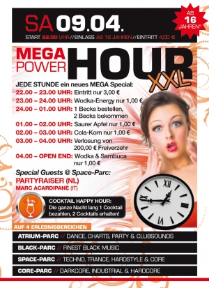 Party Flyer: MEGA Power Hour XXL @ MEGA-PARC Lbeck am 09.04.2011 in Lbeck