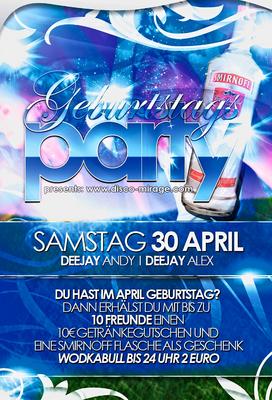 Party Flyer: Geburtstagsparty @ Mirage am 30.04.2011 in Senden
