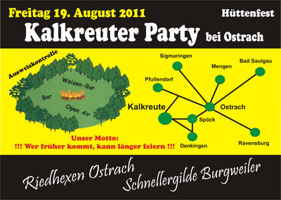 Party Flyer: !!! Kalkreuter Party - Httenfest 2011 !!! am 19.08.2011 in Ostrach