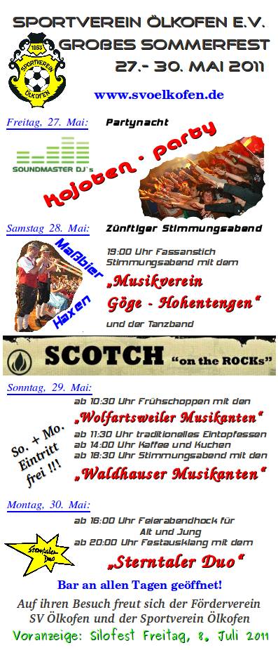 Party Flyer: Partynacht beim Sommerfest des SV: Kojoten-Party am 27.05.2011 in Hohentengen