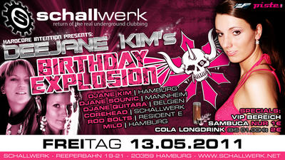 Party Flyer: Hardcore Intention prsentiert: Deejane Kims Birthday Explosion am 13.05.2011 in Hamburg