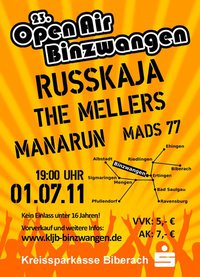 Party Flyer: 23. Open Air Binzwangen am 01.07.2011 in Ertingen