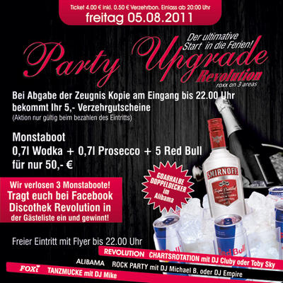 Party Flyer: PARTY UPGRADE @ Revolution am 05.08.2011 in Teisnach