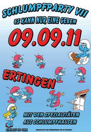 Party Flyer: Schlumpfparty VII - Es kann nur Eine geben! am 09.09.2011 in Ertingen