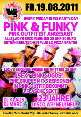 Party Flyer: Pink & Funky @ W3 am 19.08.2011 in Ichenhausen