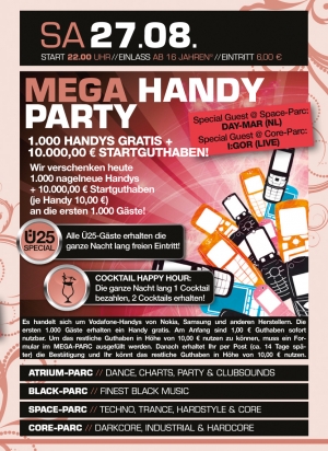 Party Flyer: MEGA Handy Party! @ MEGA-PARC Lbeck am 27.08.2011 in Lbeck