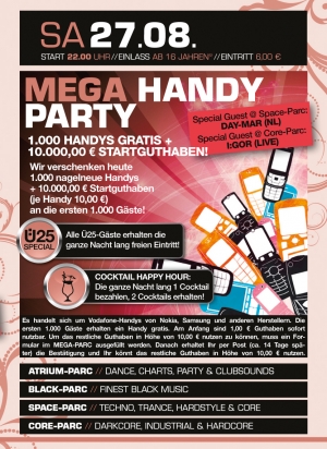 Party Flyer: MEGA Handy Party! @ MEGA-PARC Lübeck am 27.08.2011 in Lübeck