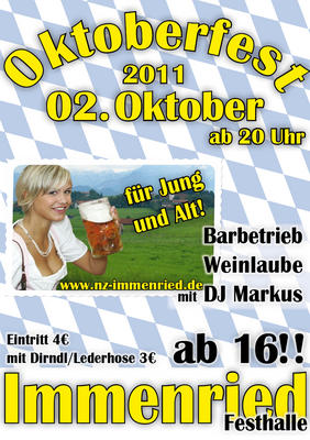 Party Flyer: Oktoberfest 2011 der Narrenzunft Immenried e.V. am 02.10.2011 in Kilegg