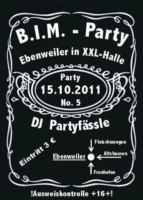 Party Flyer: B.I.M. Party am 15.10.2011 in Ebenweiler