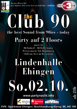 Party Flyer: The Club 90 - Lindenhalle Ehingen am 02.10.2011 in Ehingen a.d. Donau