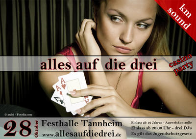 Party Flyer: alles auf die drei  Casinoparty am 28.10.2011 in Tannheim