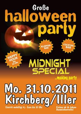 Party Flyer: halloween-party mit Midnight Special in Kirchberg am 31.10.2011 in Kirchberg an der Iller
