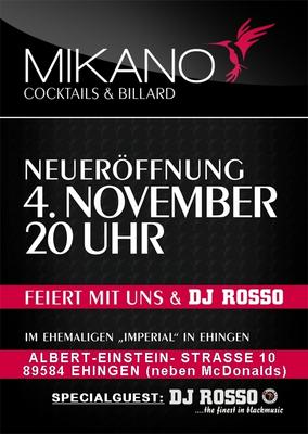 Party Flyer: MIKANO Neuerffnung am 04.11.2011 in Ehingen a.d. Donau