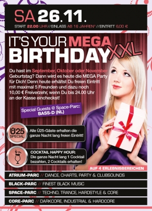 Party Flyer: Its your MEGA Birthday XXL am 26.11.2011 in Stockelsdorf