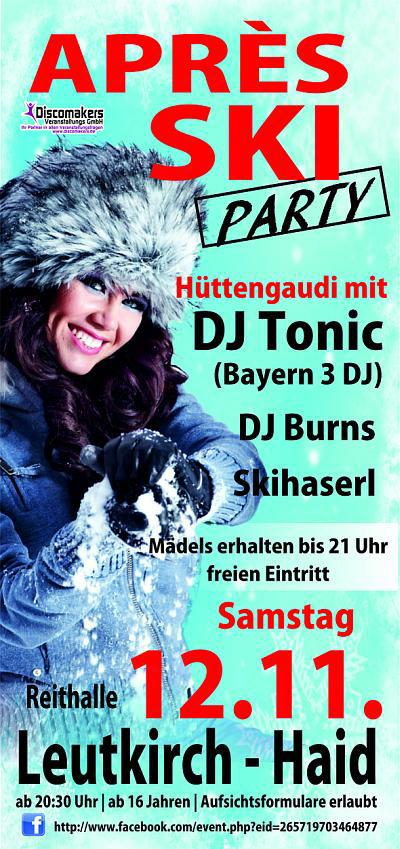 Party Flyer: Aprs Ski Party mit Bayern 3 DJ in der Reithalle Leutkirch Haid am 12.11.2011 in Leutkirch im Allgu