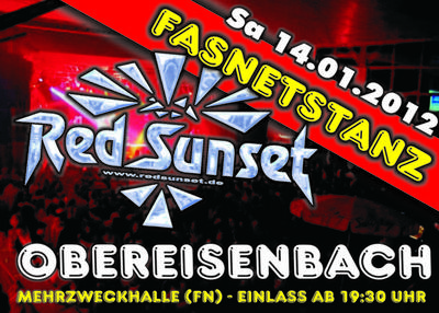Party Flyer: Fasnetsparty mit Redsunset, Chaosorchester, Butzlumpa und Maskerade NK am 14.01.2012 in Tettnang