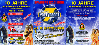 Party Flyer: 10. SCHNEEFLOCKENFEST - RADIO 7 PARTYNACHT MIT MATZE IHRING UND BUDDY am 07.01.2012 in Hergatz