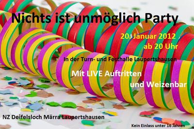Party Flyer: Nichts ist unmglich Party am 20.01.2012 in Maselheim