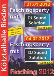 Party Flyer: 2. Faschingsparty Rieden mit DJ Sound Solution am 04.02.2012 in Ichenhausen