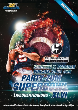 Party Flyer: Party zum Superbowl XLVI am 05.02.2012 in Rostock