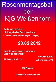 Party Flyer: Rosenmontagsball der KjG Weienhorn am 20.02.2012 in Weienhorn