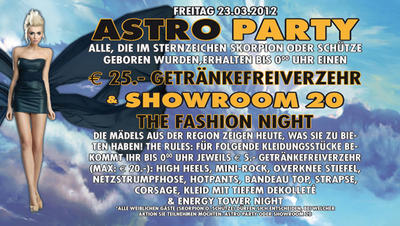 Party Flyer: Finger & Kadel live & Astro Party & Showroom 20 & Energy Tower Night am 23.03.2012 in Lbeck