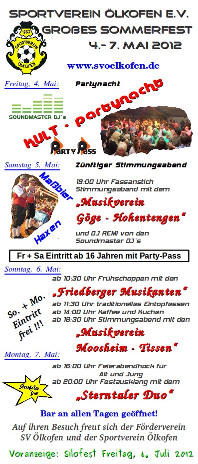 Party Flyer: Partynacht beim Sommerfest des SV: KULT - partynacht am 04.05.2012 in Hohentengen