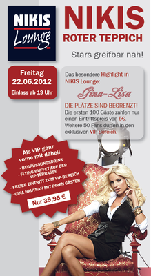 Party Flyer: Gina-Lisa Lohfink hautnah in NIKIS Lounge in Bad Waldsee - Freikarten hier bei BPG am 22.06.2012 in Bad Waldsee