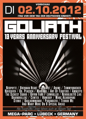 Party Flyer: GOLIATH - 13 Years Anniversary Festival  am 02.10.2012 in Stockelsdorf