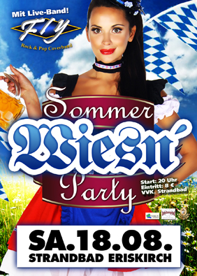 Party Flyer: Sommer  Wiesn' Party mit der Band Fly im Strandbad Eriskirch am 18.08.2012 in Eriskirch