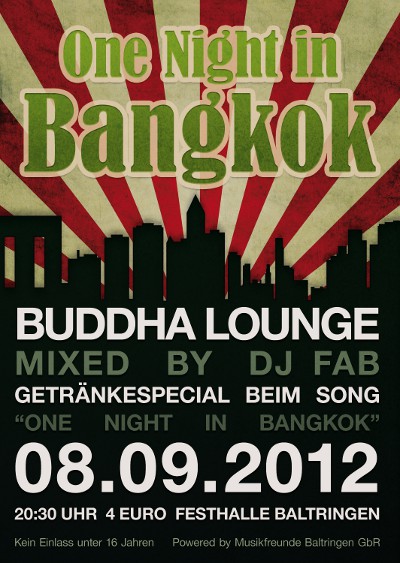Party Flyer: One Night in Bangkok am 08.09.2012 in Mietingen