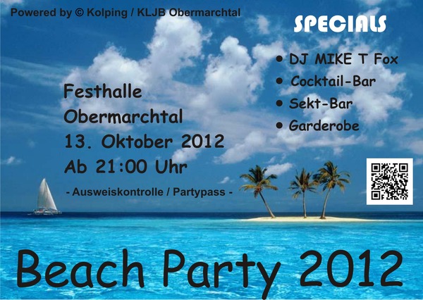Party Flyer: Beach Party 2012 in Obermarchtal am 13.10.2012 in Obermarchtal