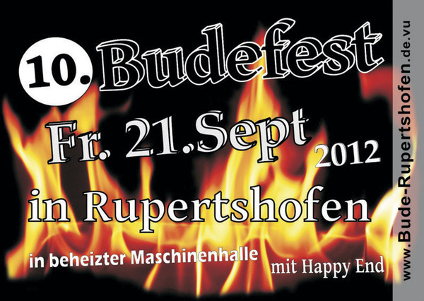 Party Flyer: 10. Budefest Rupertshofen am 21.09.2012 in Attenweiler