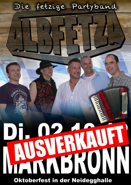 Party Flyer: ALBFETZA - 4.Markbronner Oktoberfest in der Neidegghalle am 02.10.2012 in Blaustein