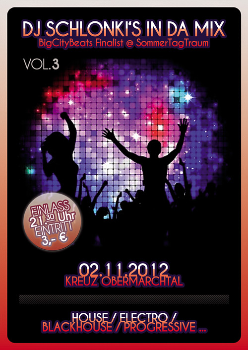 Party Flyer: DJ SCHLONKI IN DA MIX  am 02.11.2012 in Obermarchtal
