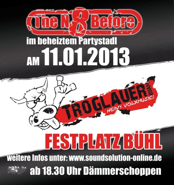 Party Flyer: The n8 before - Troglauer Buam Live in Opferstetten am 11.01.2013 in Bibertal