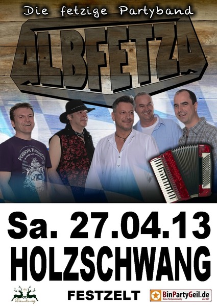 Party Flyer: ALBFETZA - Bayrischer Abend in Holzschwang ( NU ) am 27.04.2013 in Neu-Ulm