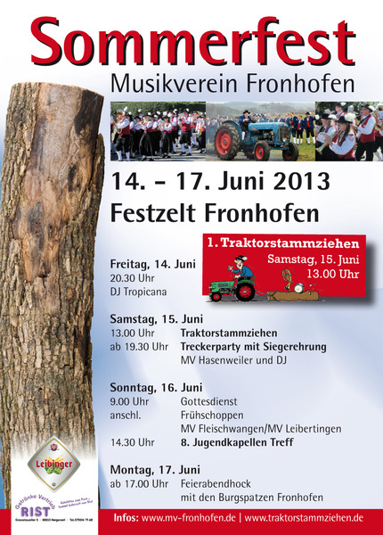 Party Flyer: Partywochenende / Sommerfest in Fronhofen am 15.06.2013 in Fronreute