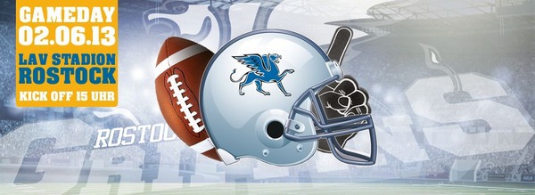 Party Flyer: Rostock Griffins vs. Bielefeld Bulldogs am 02.06.2013 in Rostock