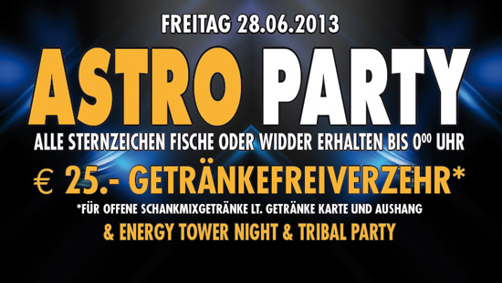 Party Flyer: Astro Party am 28.06.2013 in Lbeck