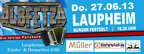 Party Flyer: ALBFETZA - Heimat- und Kinderfest in Laupheim ( BC ) am 27.06.2013 in Laupheim
