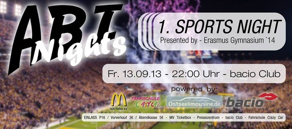 Party Flyer: Abi Nights Rostock - 1. SPORTS NIGHT am 13.09.2013 in Rostock