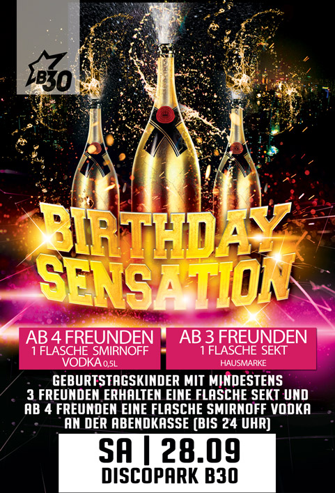 Party Flyer: Birthday Sensation @ Disco Park B30 am 28.09.2013 in Laupheim