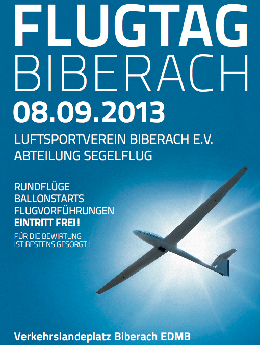 Party Flyer: Flugtag auf dem Flugplatz in Biberach am 08.09.2013 in Biberach an der Ri