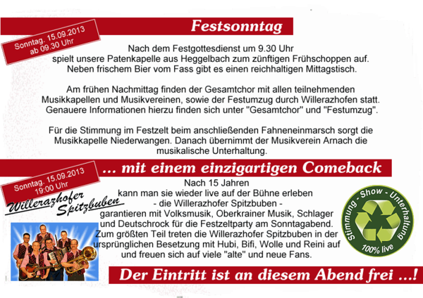 Party Flyer: Musikfest Willerazhofen am 15.09.2013 in Leutkirch im Allgu