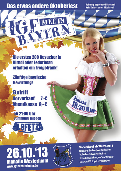 Party Flyer: ALBFETZA - Das etwas andere Oktoberfest - IGF meets Bayern am 26.10.2013 in Westerheim