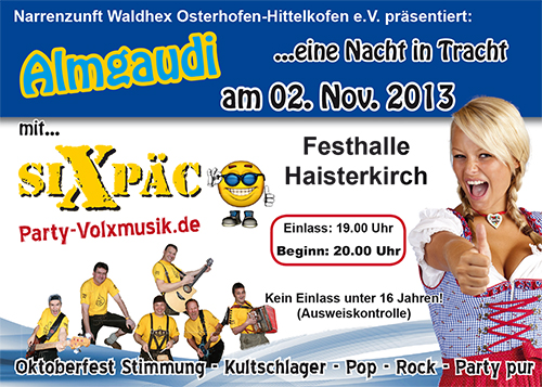 Party Flyer: Almgaudi = Partyalarm pur am 02.11.2013 in Bad Waldsee
