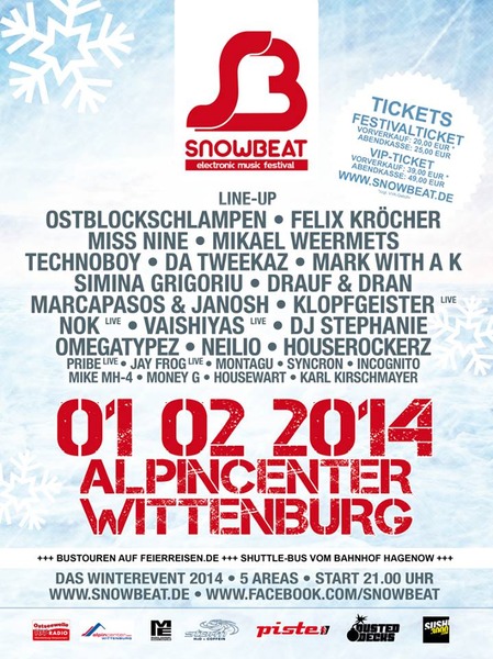 Party Flyer: Snowbeat 2014 - electronic music festival am 01.02.2014 in Wittenburg